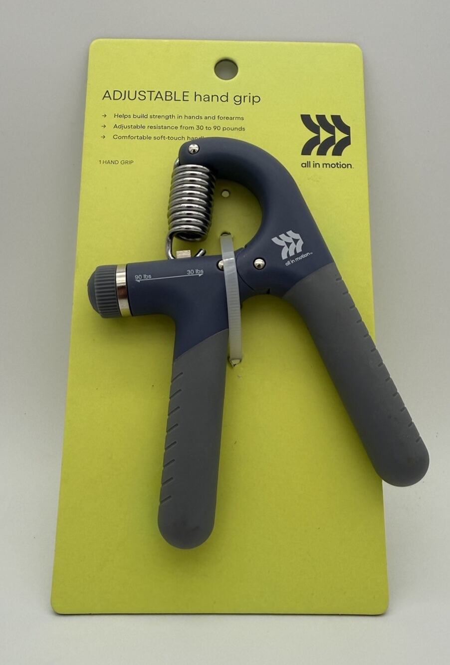 Adjustable Hand Grip Trainer Blue Gray 30-90 lbs- All In Motion NEW. Forearm Kit